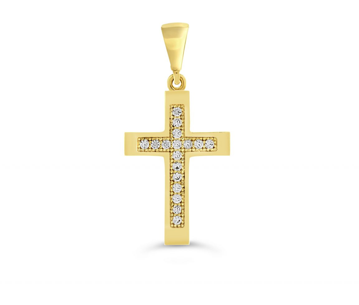 PENDENTIF CROIX EN OR JAUNE SERTI DE CUBIQUES ZIRCONIAS - SY 3181 - BIJOUX D'IMPORTATION