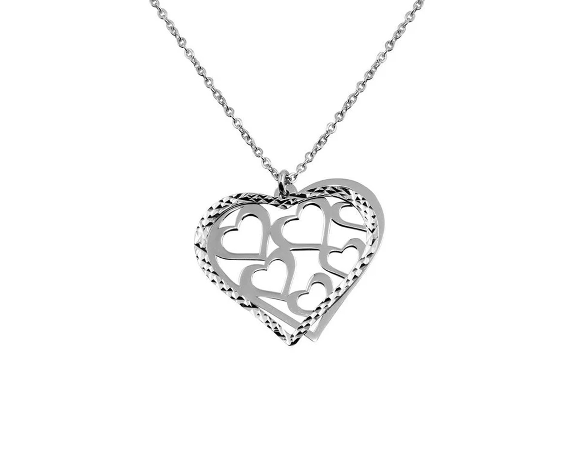 PENDENTIF DOUBLE COEUR AJOURÉ EN ARGENT RHODIÉ TAILLÉ DIAMANT - SP SOP00020 - BIJOUX D'IMPORTATION