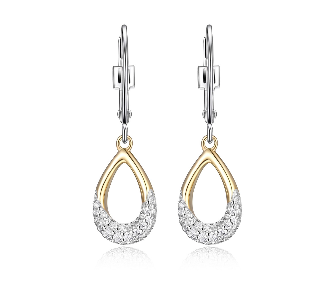 BOUCLES GOUTTE AJOUREE EN ARGENT RHODIE/PVD OR SERTIES DE CUBIQUES ZIRCONIAS - PJ 32LCK59703 - ELLE