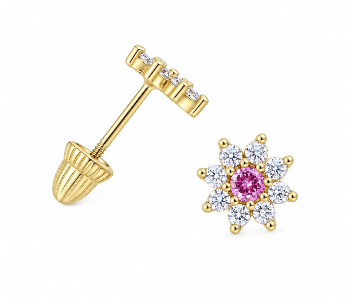 BOUCLES VISSÉES FLEUR AVEC CZ - IN 03349 - BIJOUX D'IMPORTATION