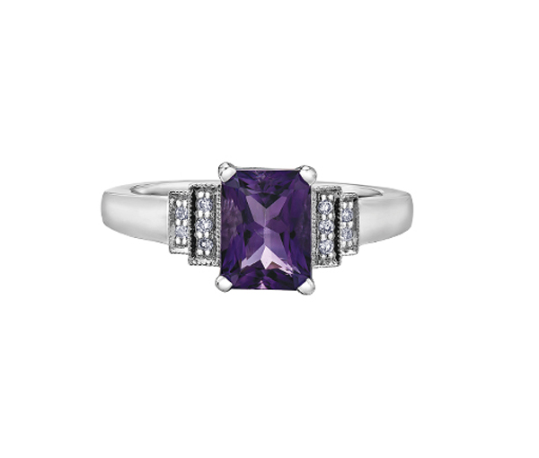 BAGUE EN OR BLANC SERTIE D'UNE AMÉTHYSTE ET DE DIAMANTS - CR DD3105 - BIJOUX CANADIEN