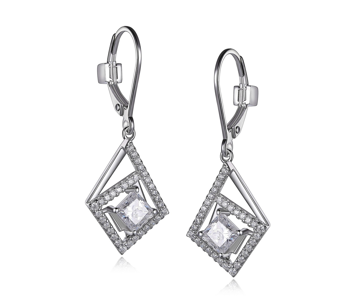 BOUCLES EN ARGENT RHODIÉ SERTIES DE CUBIQUES ZIRCONIAS AVEC ATTACHES FRANÇAISES - PJ R2LC7Z0003 - ELLE