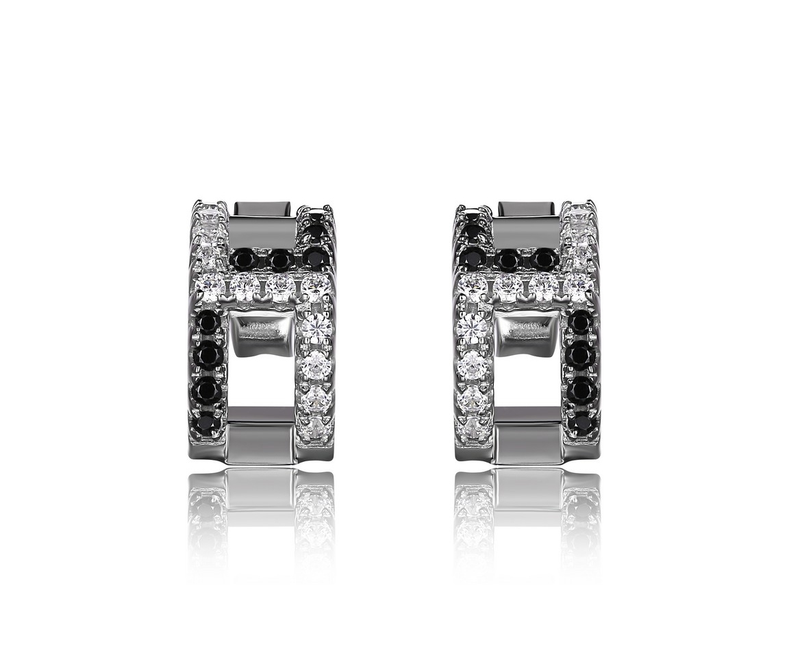 BOUCLES ELLE SERTIES DE CUBIQUES ZIRCONIAS NOIRS ET BLANCS - PJ R2LC8ZGK58 - ELLE