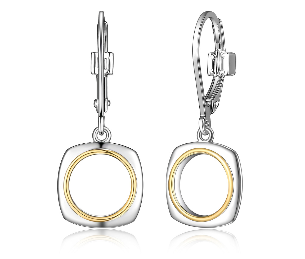 BOUCLES EN ARGENT RHODIÉ/PVD OR 2 TONS ORÉOLE/CARRÉ - PJ R2LCJ1A003 - ELLE