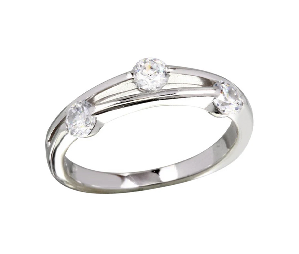 BAGUE 3 CUBIQUES ZIRCONIAS EN ARGENT RHODIÉ - SP BGR01172/5 - BIJOUX D'IMPORTATION