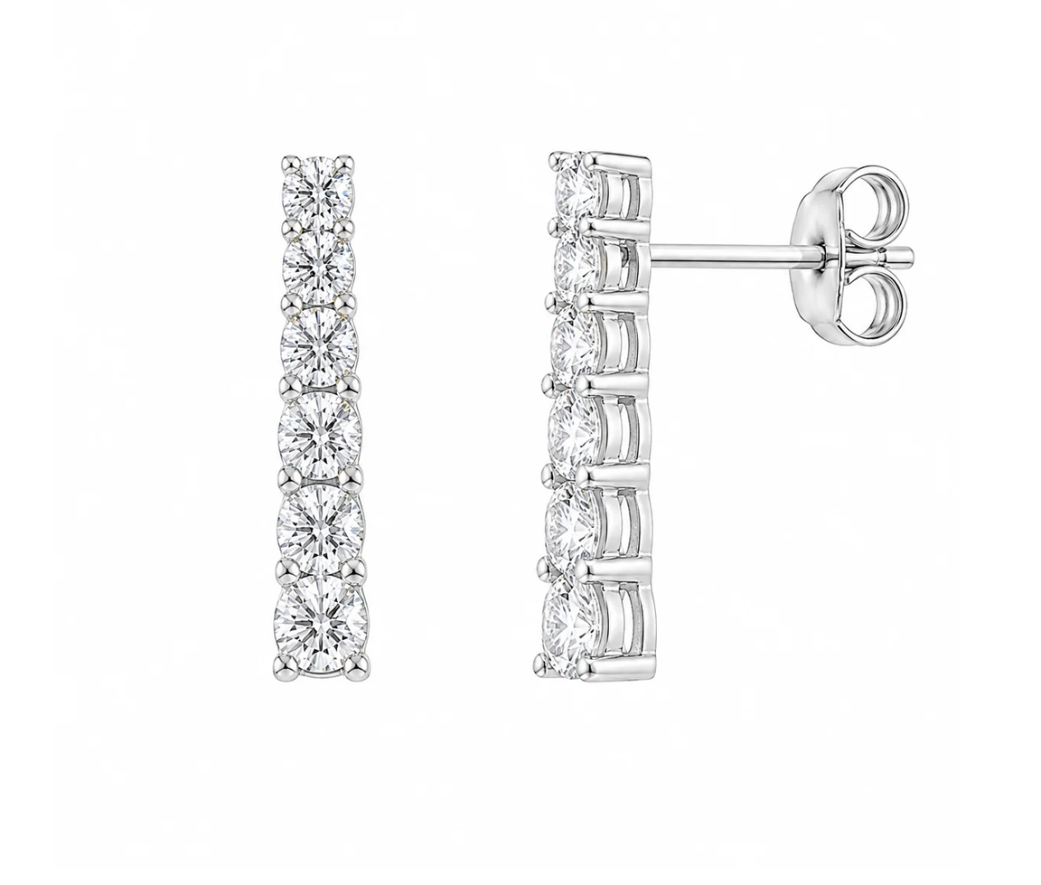BOUCLES BAR AVEC CZ GRADUÉS - SP BGE00402 - BIJOUX D'IMPORTATION