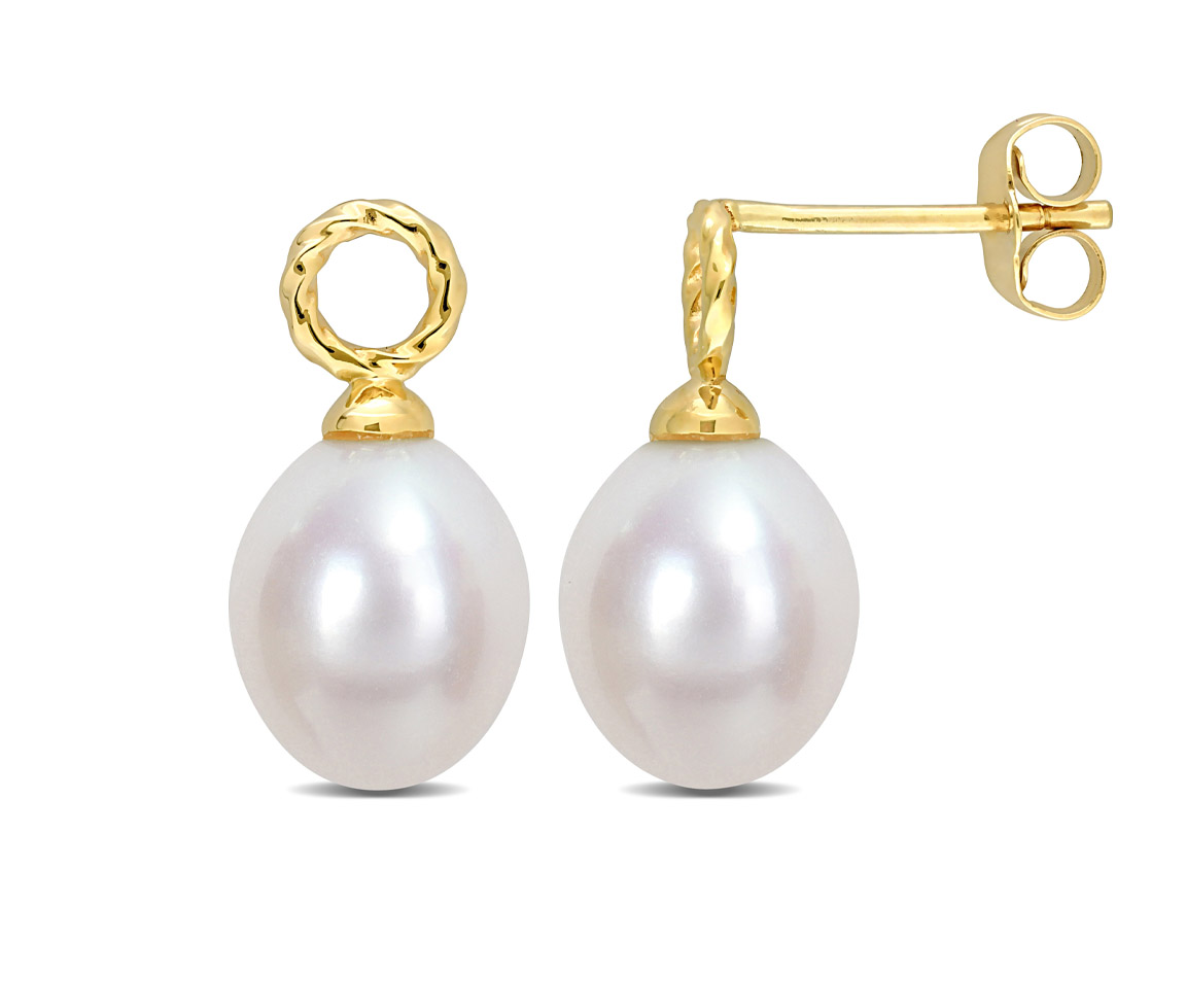 BOUCLES EN OR JAUNE SERTIES DE PERLES D'EAU DOUCE OBLONG - DM FC2EPVPVJB - PERLE D'IMPORTATION