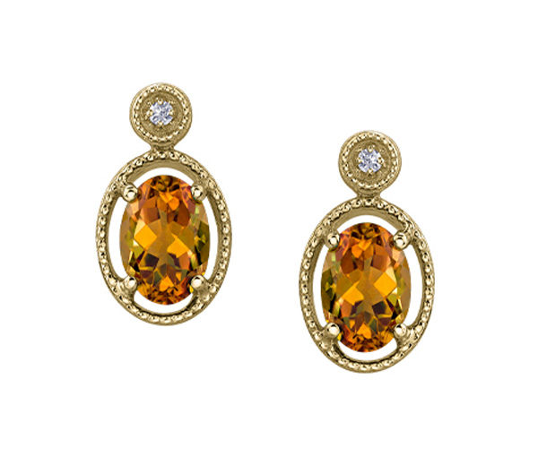 BOUCLES EN OR JAUNE SERTIES DE CITRINES ET DIAMANTS - CR DD8100YCI - BIJOUX CANADIEN