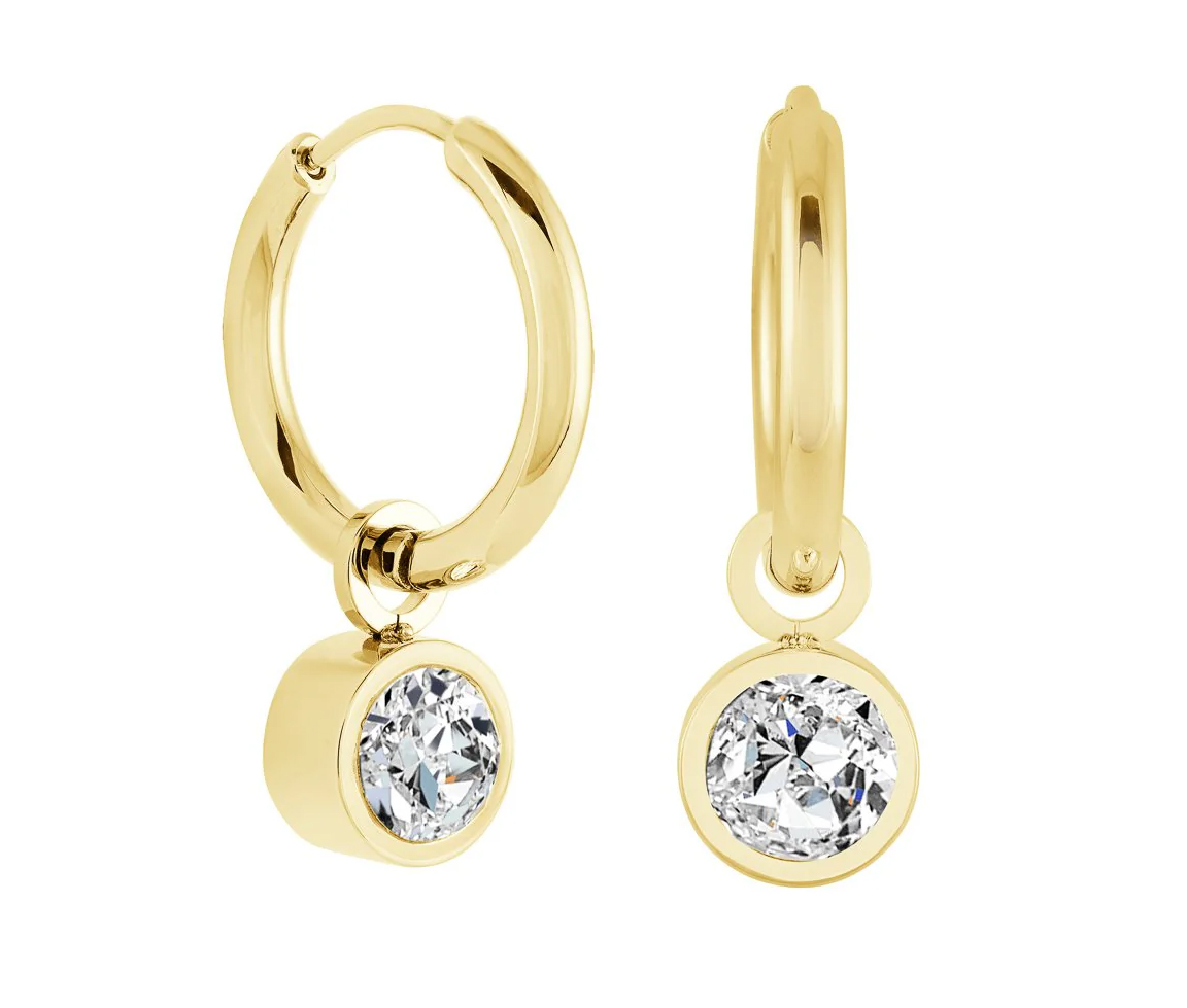 BOUCLES HUGGIES EN ACIER/PVD OR SERTIES D'UN PENDENTIF CUBIQUE ZIRCONIA - IG SEA305 - ITALGEM