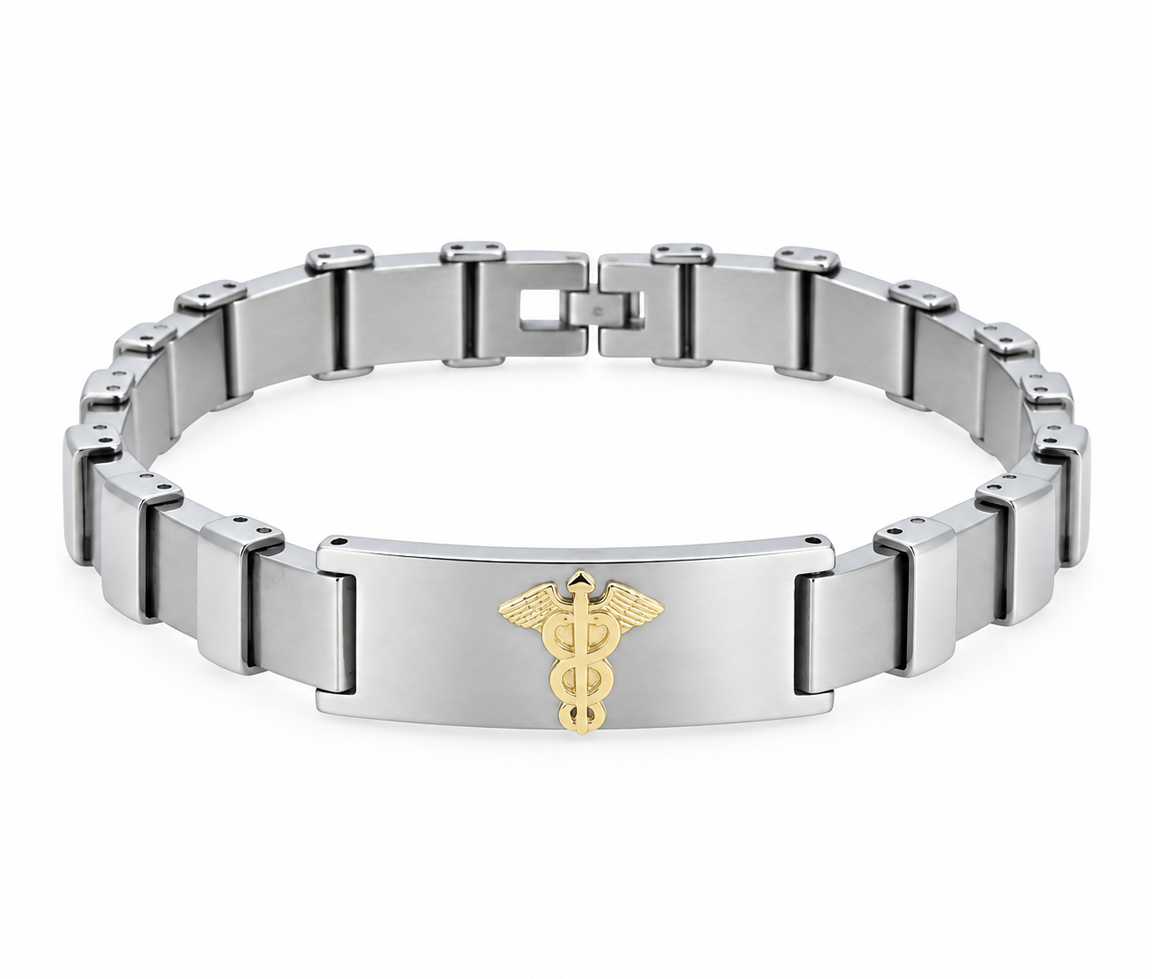 BRACELET MÉDICAL EN ACIER ET OR 10K - WB BMD33 - MEDICO BELLO