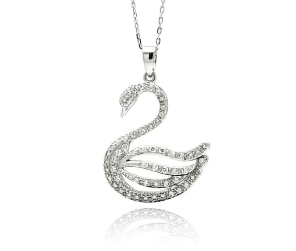 PENDENTIF CYGNE EN ARGENT RHODIÉ SERTI DE CUBIQUES ZIRCONIAS - SP BGP00506 - BIJOUX D'IMPORTATION