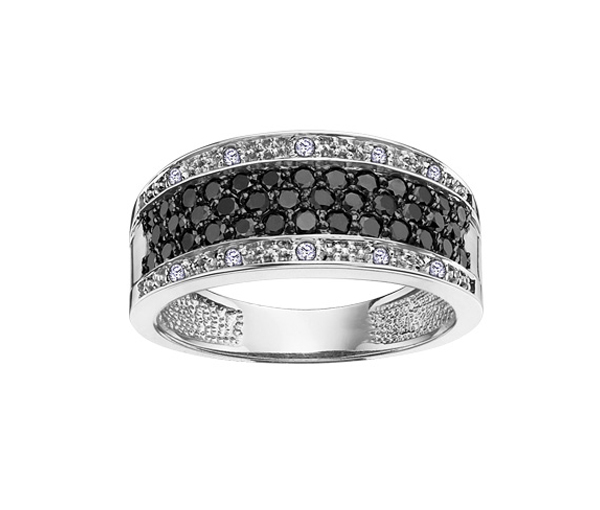 BAGUE EN OR 14K BLANC SERTIE DE DIAMANTS BLANCS ET NOIRS - CR DD2236 - BIJOUX CANADIEN