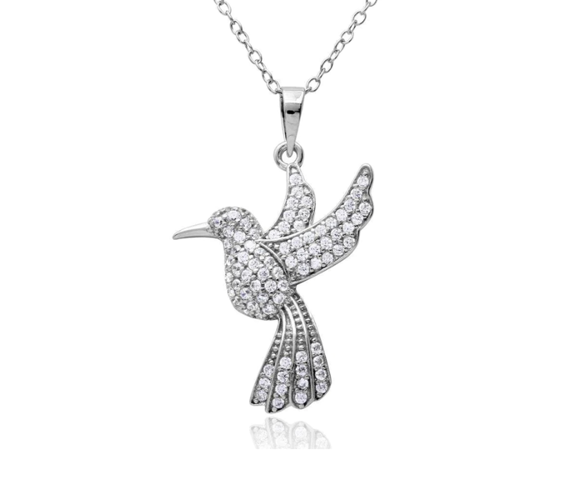 PENDENTIF OISEAU MOUCHE EN ARGENT RHODIÉ SERTI DE CUBIQUES ZIRCONIAS - SP BGP01155 - BIJOUX D'IMPORTATION