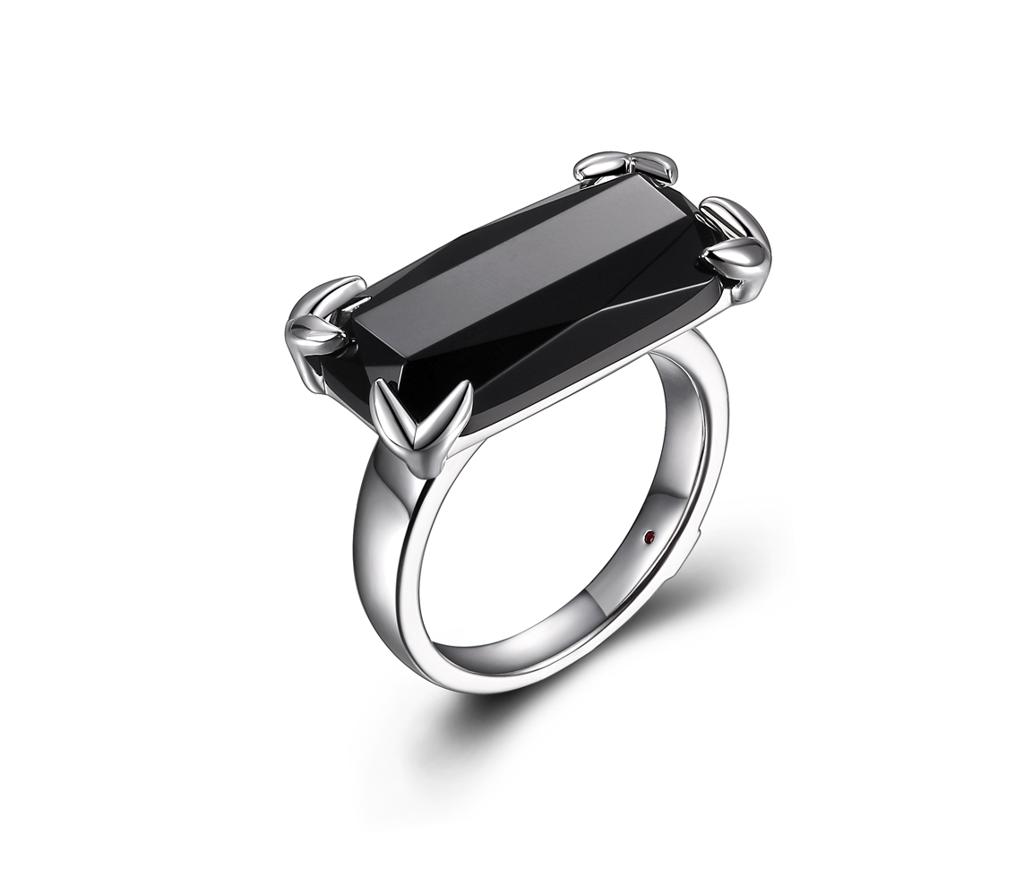 BAGUE ELLE EN ARGENT RHODIÉ SERTIE D'UNE AGATE NOIRE - PJ R4LA5A27AC - ELLE