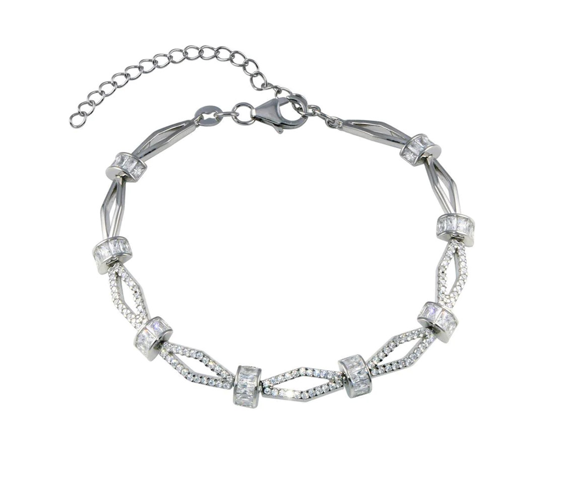 BRACELET LOSANGES EN ARGENT RHODIÉ SERTI DE CUBIQUES ZIRCONIAS - SP STB00581 - BIJOUX D'IMPORTATION