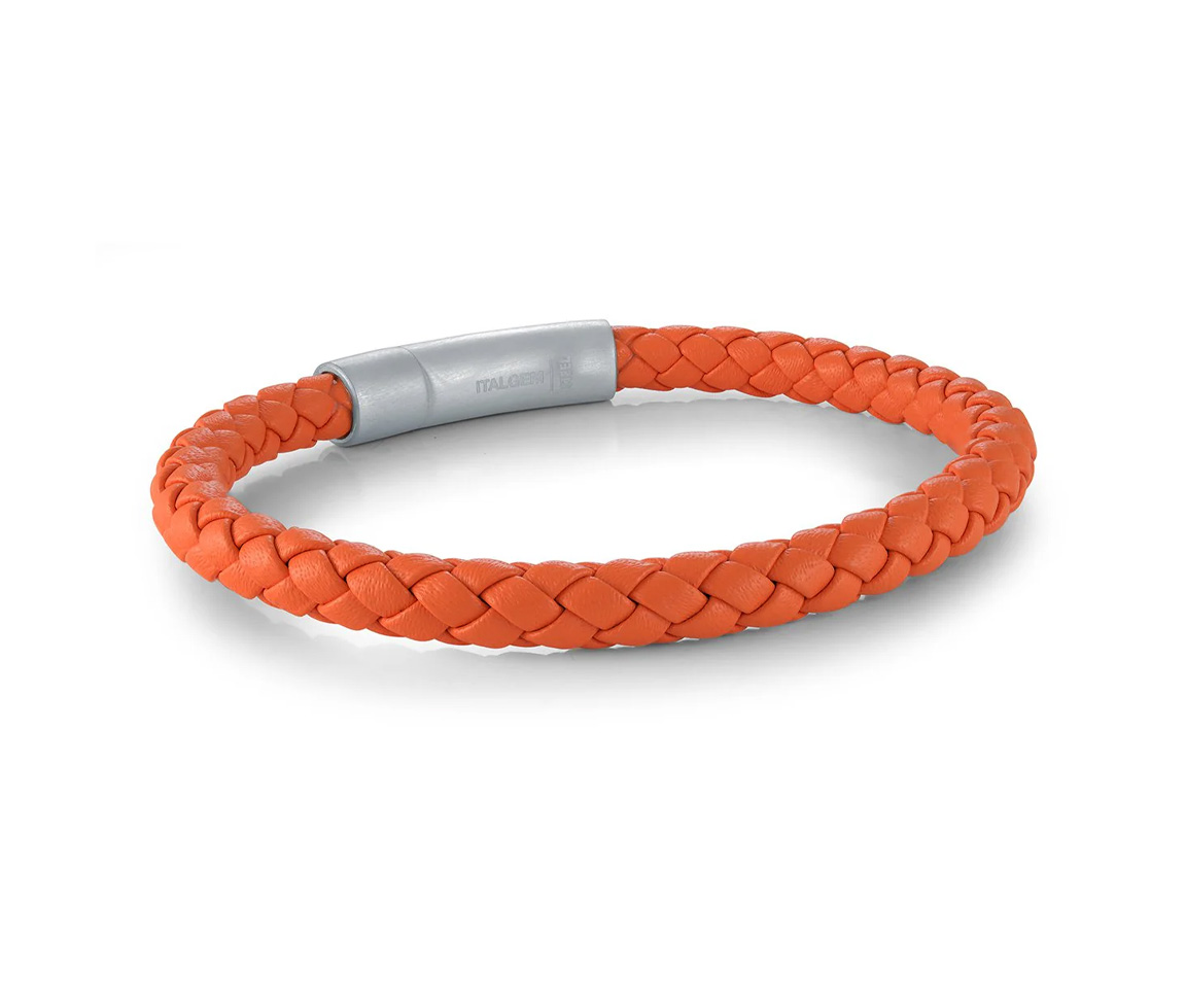 BRACELET EN ACIER ET CUIR ORANGE TRESSÉ - IG SLB638 - ITALGEM