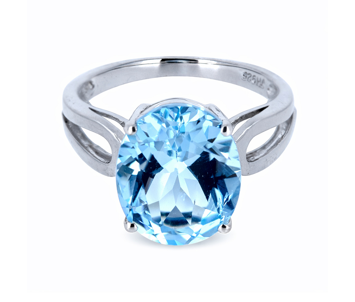 BAGUE EN ARGENT RHODIÉ SERTI D'UN TOPAZE BLEU - TJ 717091 - BIJOUX D'IMPORTATION