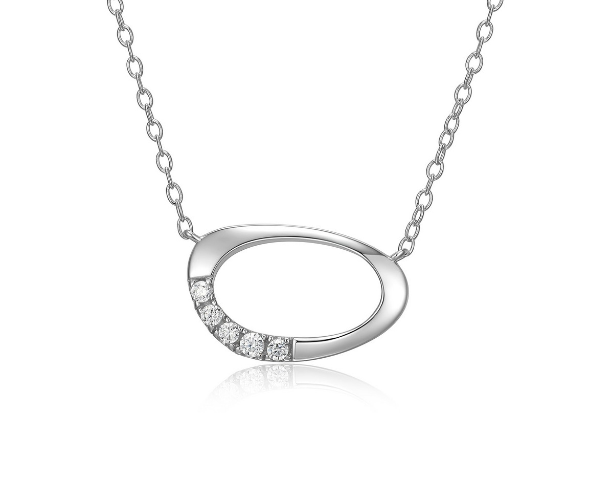 COLLIER ELLE EN ARGENT RHODIÉ CERCLE OVAL AJOURÉ SERTI DE CUBIQUES ZIRCONIAS - PJ R0LBW30014 - ELLE