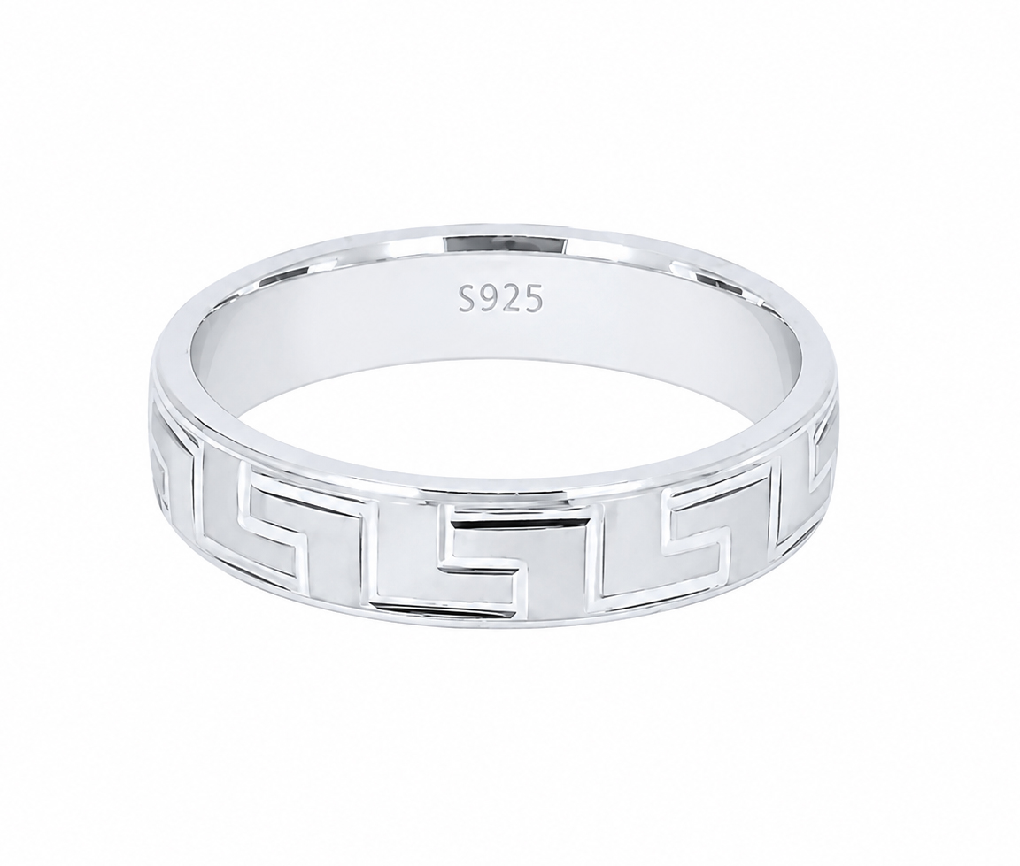 JONC EN ARGENT RHODIÉ À MOTIF GREC - MB JHARG02/10 - BIJOUX D'IMPORTATION