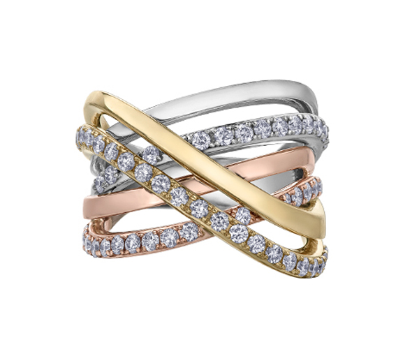 BAGUE EN OR 10K 3 TONS SERTIE D'UN CARAT DE DIAMANTS - CR DD7438 - BIJOUX CANADIEN