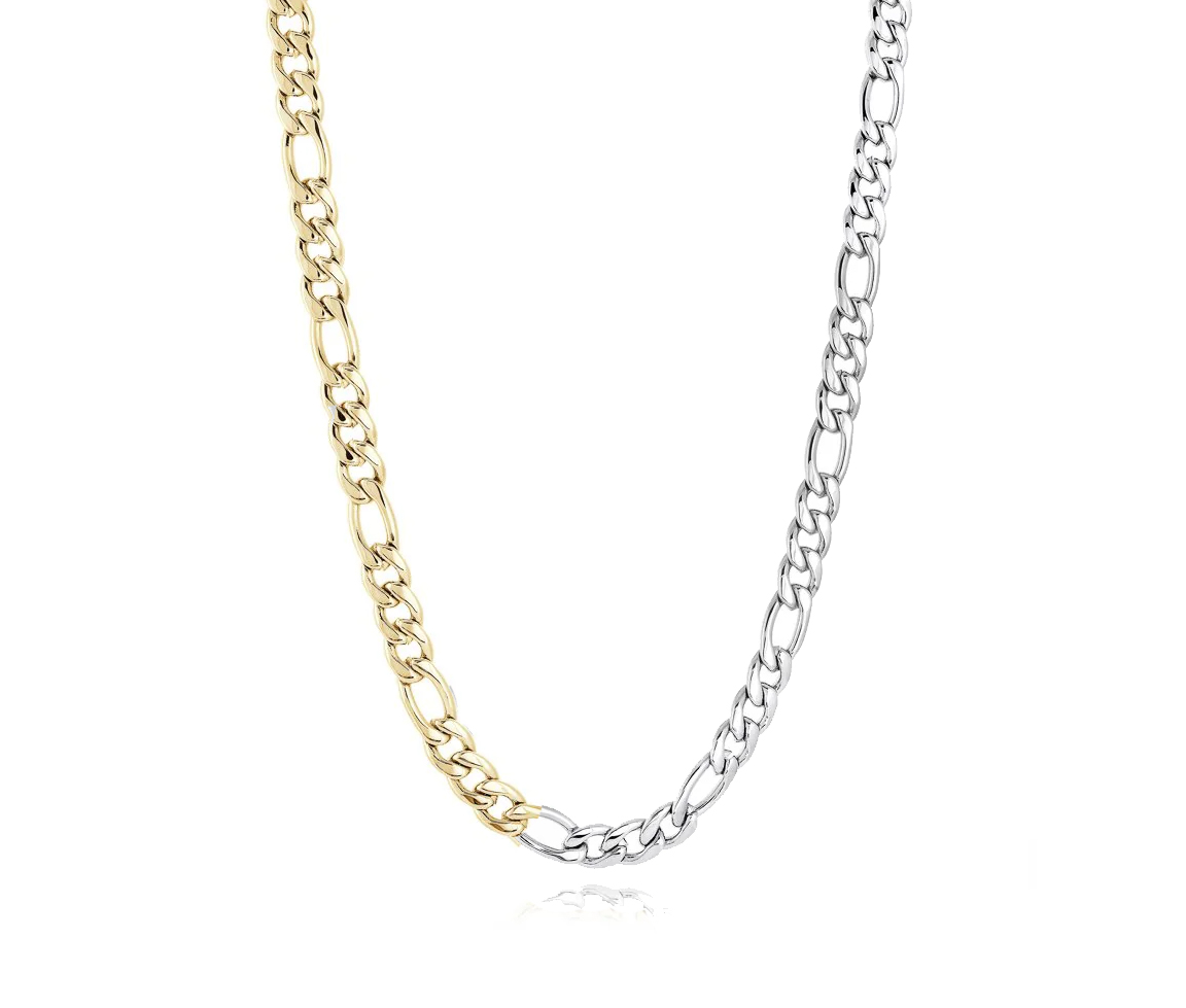 CHAINE EN ACIER/PVD OR 2 TONS REVERSIBLE À MAILLE FIGARO - IG STTN24/24 - ITALGEM