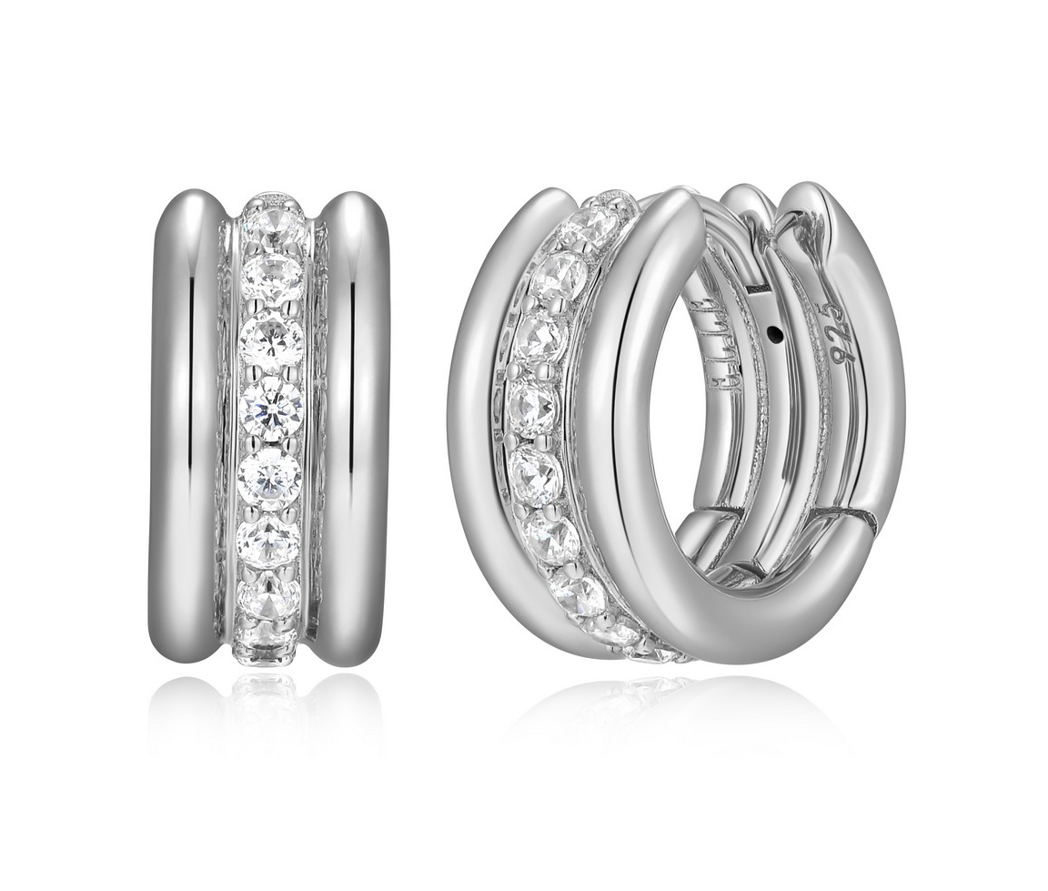 BOUCLES HUGGIES ELLE EN ARGENT RHODIÉ SERTIES DE CUBIQUES ZIRCONIAS - PJ R2LCT5009S - 