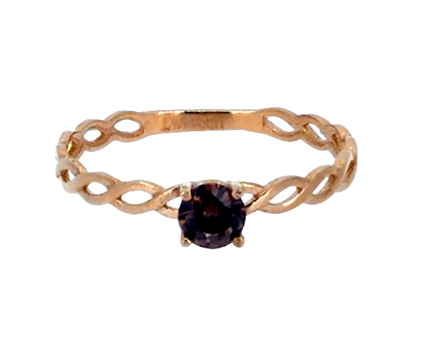 DÉLICATE BAGUE EN OR 10K ROSE SERTIE D'UN CUBIQUE ZIRCONIA BRUN FUMÉ