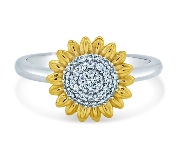 BAGUE TOURNESOL EN ARGENT RHODIÉ/PVD OR 2 TONS SERTIE DE CUBIQUES ZIRCONIAS - SP STR01173/7 - BIJOUX D'IMPORTATION