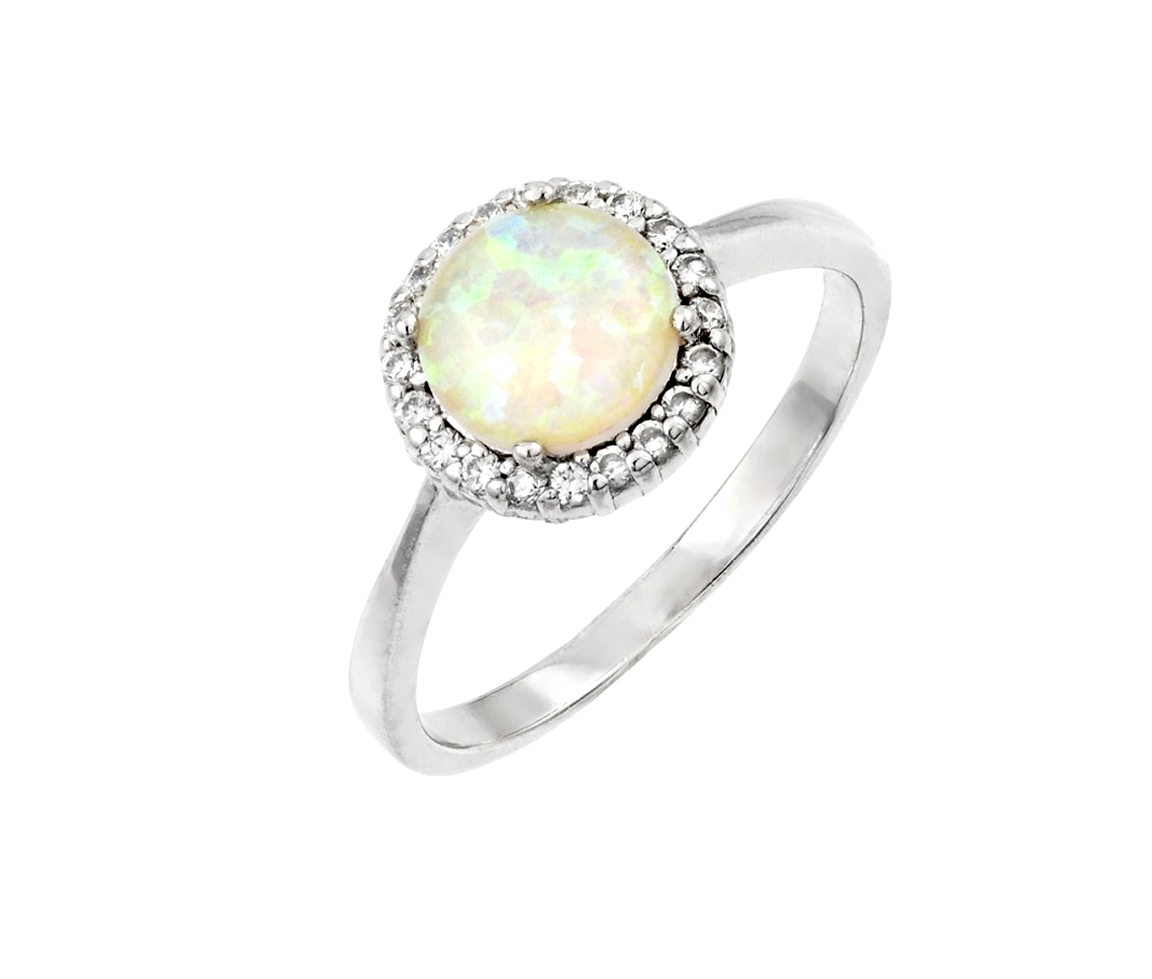 BAGUE EN ARGENT RHODIÉ SERTIE D'UNE OPALE SYNTHÉTIQUE ET DE CUBIQUES ZIRCONIAS - SP STR00990 - BIJOUX D'IMPORTATION