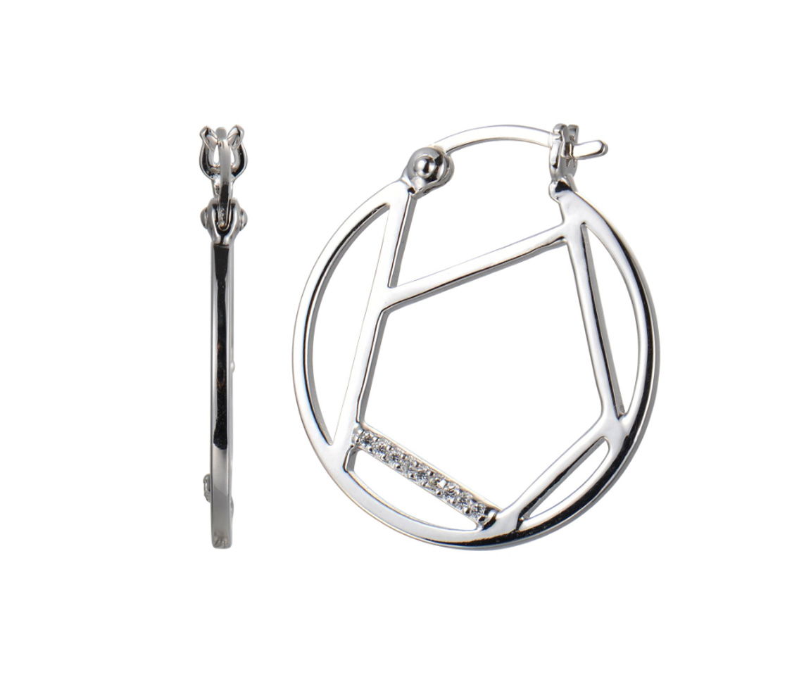 BOUCLES .ELLE EN ARGENT RHODIÉ ANNEAUX SERTIES DE CUBIQUES ZIRCONIAS - PJ R2LBZW000Q - ELLE