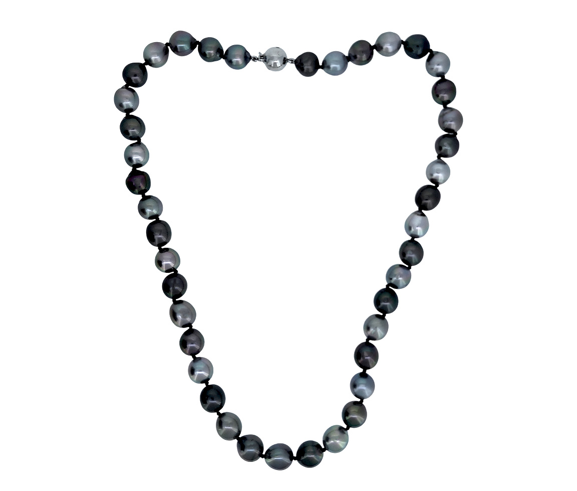 COLLIER DE PERLES DE TAHITI AVEC FERMOIR EN OR BLANC SERTI DE DIAMANTS - CG NTS73770/18 - PERLE D'IMPORTATION