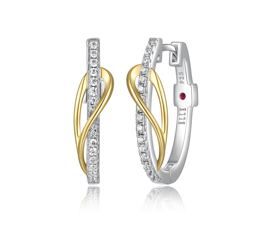 BOUCLES HUGGIES OVALES EN ARGENT RHODIÉ/PVD OR 2 TONS SERTIES CDE CUBIQUES ZIRCONIAS - PJ R2LCMU000N - ELLE