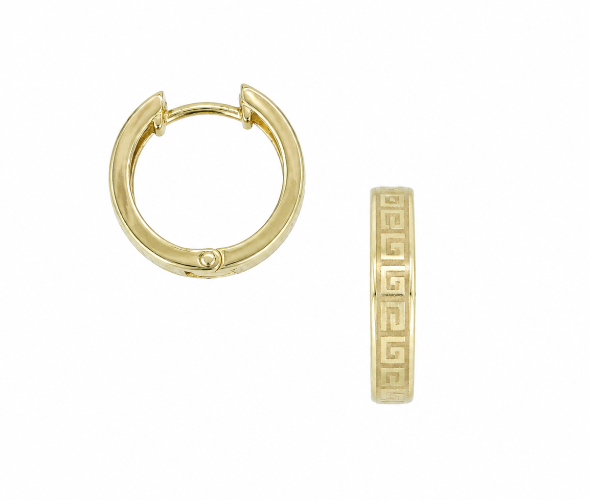 BOUCLES HUGGIES EN OR JAUNE À MOTIF GREC - MB HUG19 - BIJOUX D'IMPORTATION