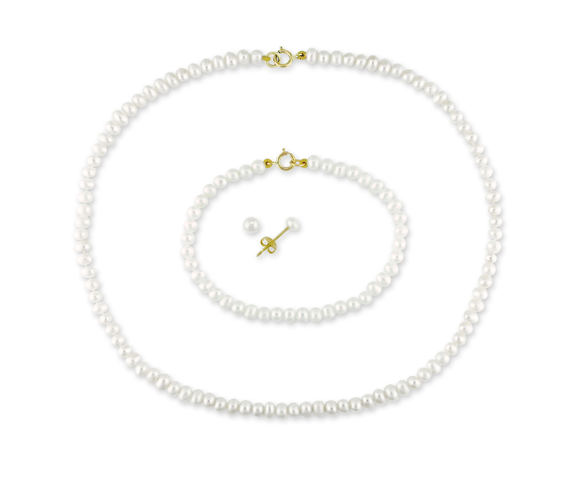 ENSEMBLE COLLIER, BRACELET ET BOUCLES EN OR JAUNE SERTIS DE PERLES D'EAU DOUCE - DM S110/14 - PERLE D'IMPORTATION