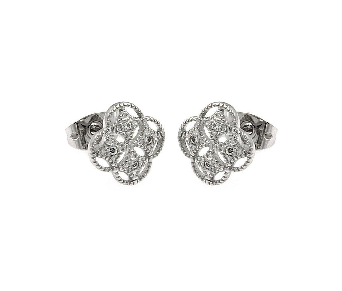 BOUCLES TRÈFLES AJOURÉS AVEC CZ - SP BGE00250 - BIJOUX D'IMPORTATION