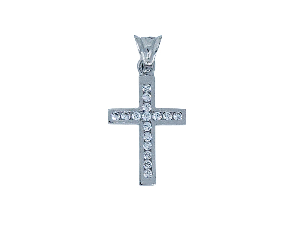 PENDENTIF CROIX EN OR BLANC SERTIE DE CUBIQUES ZIRCONIAS - S CROIX02 - BIJOUX D'IMPORTATION