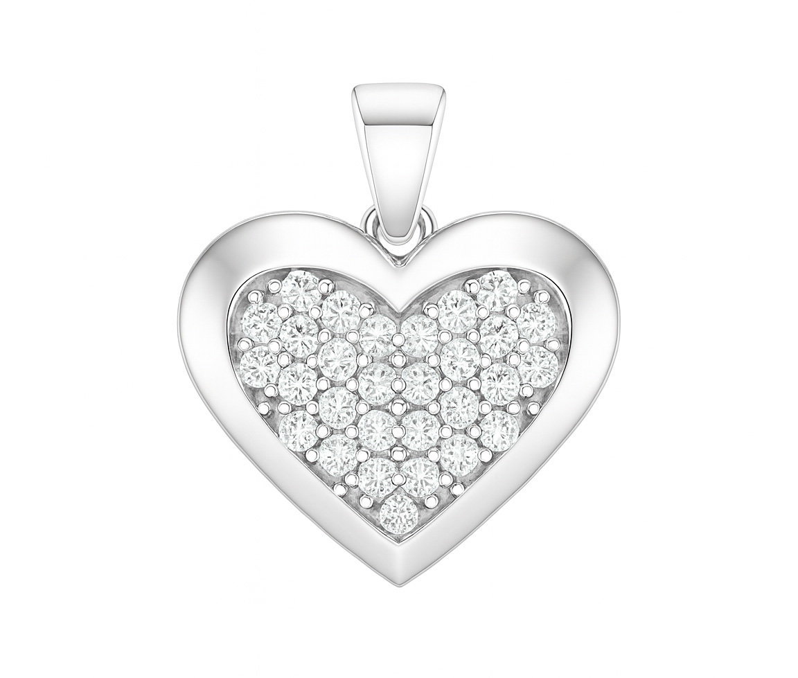 PENDENTIF COEUR EN OR BLANC SERTI D'UN PAVÉ DE CUBIQUES ZIRCONIAS - MB COEUR81 - BIJOUX D'IMPORTATION