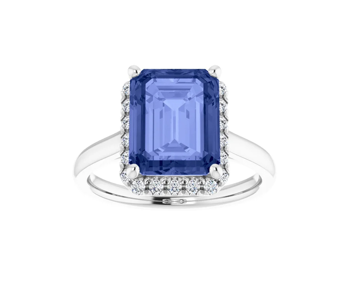 MAGNIFIQUE BAGUE EN OR 14K BLANC SERTIE D'UNE TANZANITE ET DE DIAMANTS - ST 123449TN - BIJOUX IMPORTATION
