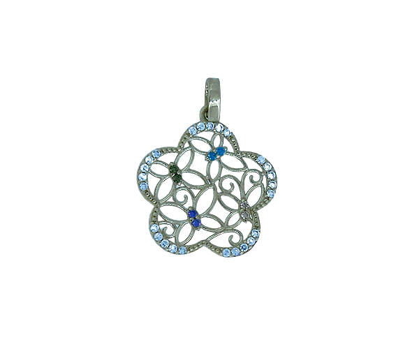 PENDENTIF FLEUR AJOURÉE/PAPILLONS SERTI DE CUBIQUES ZIRCONIAS - MB PEN70 - BIJOUX D'IMPORTATION