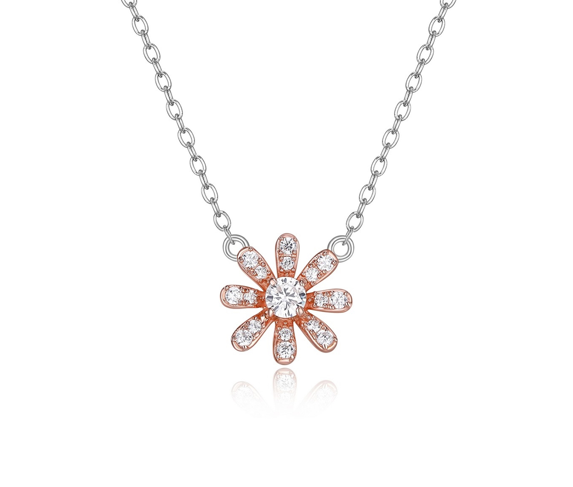 COLLIER MARGUERITE EN ARGENT RHODIÉ/PVD OR ROSE SERTI DE CUBIQUES ZIRCONIAS - PJ R0A90A0014 - REIGN