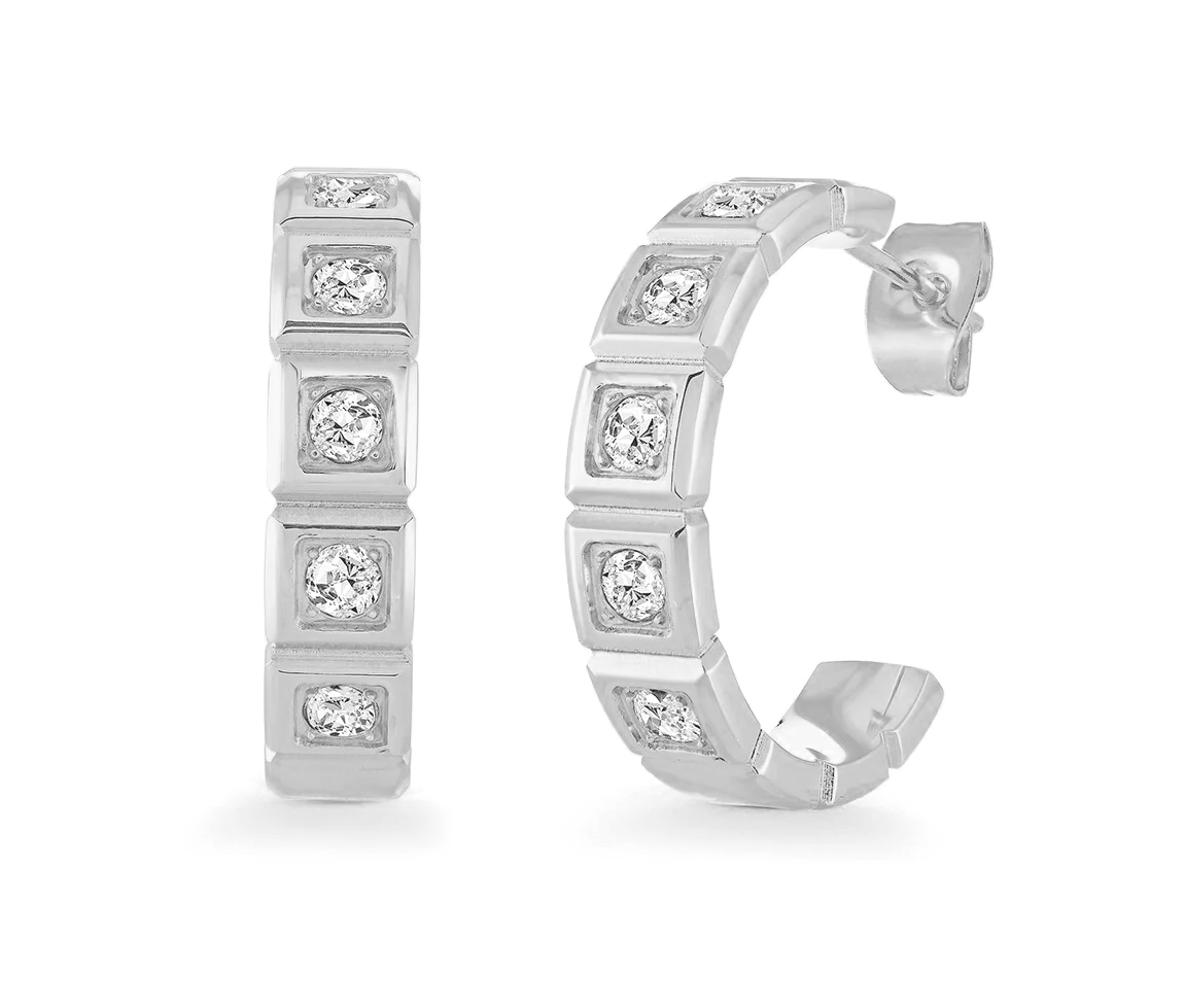 BOUCLES ANNEAUX OUVERTES EN ACIER SERTIES DE CUBIQUES ZIRCONIAS - IG SEA412 - VELORIA