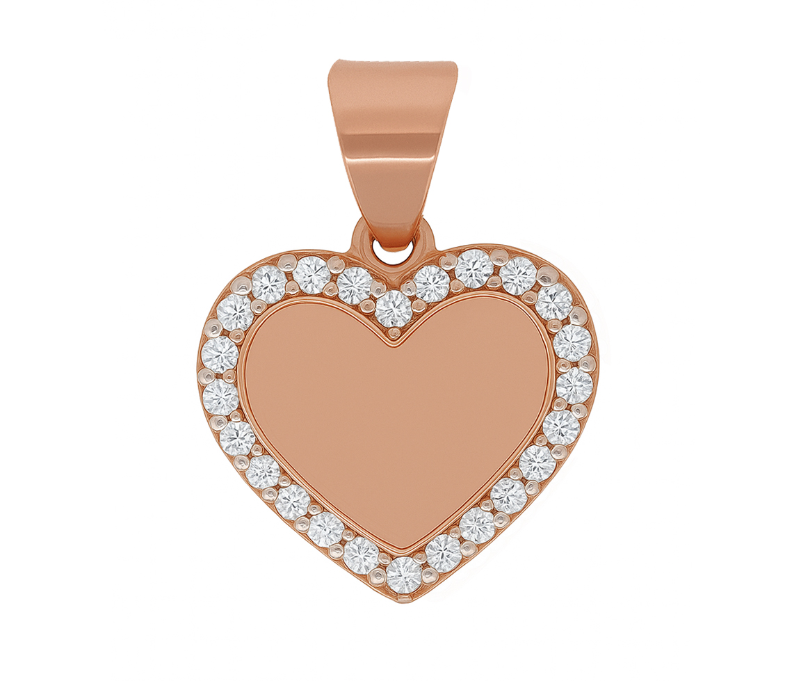 PENDENTIF COEUR EN OR ROE SERTI DE CUBIQUES ZIRCONIAS - MB COEUR50 - BIJOUX D'IMPORTATION