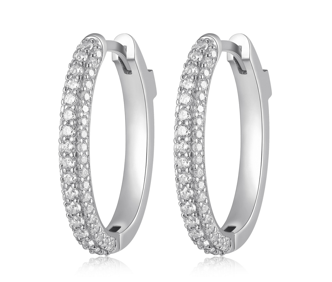 BOUCLES HUGGIES ELLE EN ARGENT RHODIÉ SERTIES DE CUBIQUES ZIRCONIAS - PJ R2LCLT0027 - ELLE