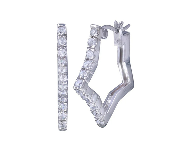 ANNEAUX EN FORME D'ÉTOILES EN ARGENT RHODIÉ SERTIES DE CUBIQUES ZIRCONIAS - SP STE00135 - BIJOUX D'IMPORTATION