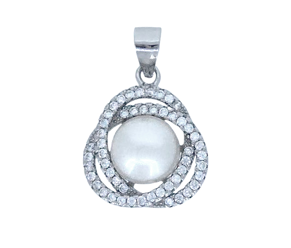 PENDENTIF 3 CERCLES DE VIE EN ARGENT SERTI D'UNE PERLE SYNTHÉTIQUE ET DE CUBIQUES ZIRCONIAS - MB PEN54 - BIJOUX D'IMPORTATION