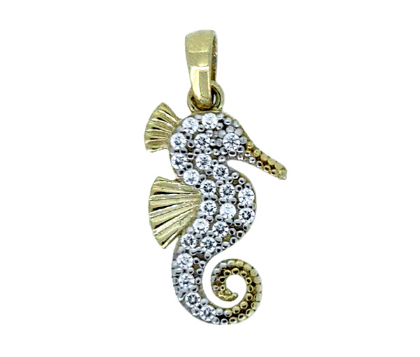 PENDENTIF HYPPOCAMPE EN OR JAUNE SERTI DE CUBIQUES ZIRCONIAS - MB ANIM07 - BIJOUX D'IMPORTATION