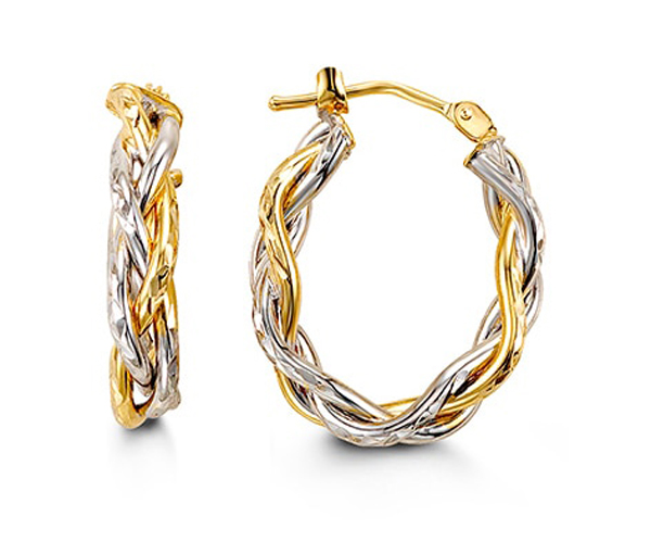 BOUCLES ANNEAUX ENTRELACÉES EN OR 10K 2 TONS - SY 1001B - BIJOUX D'IMPORTATION