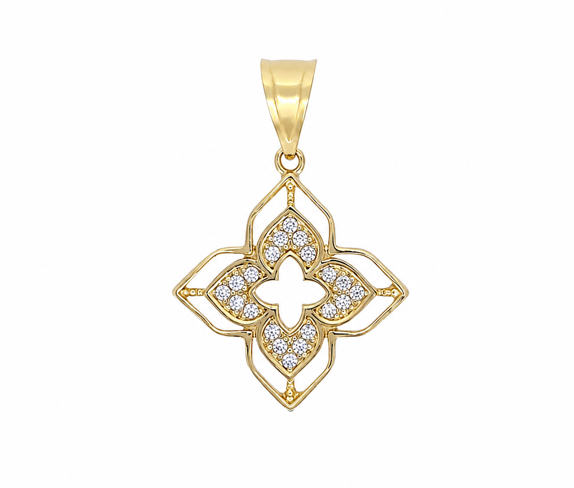 PENDENTIF TRÈFLE AJOURÉ AVEC CZ - MB PEN234 - BIJOUX D'IMPORTATION