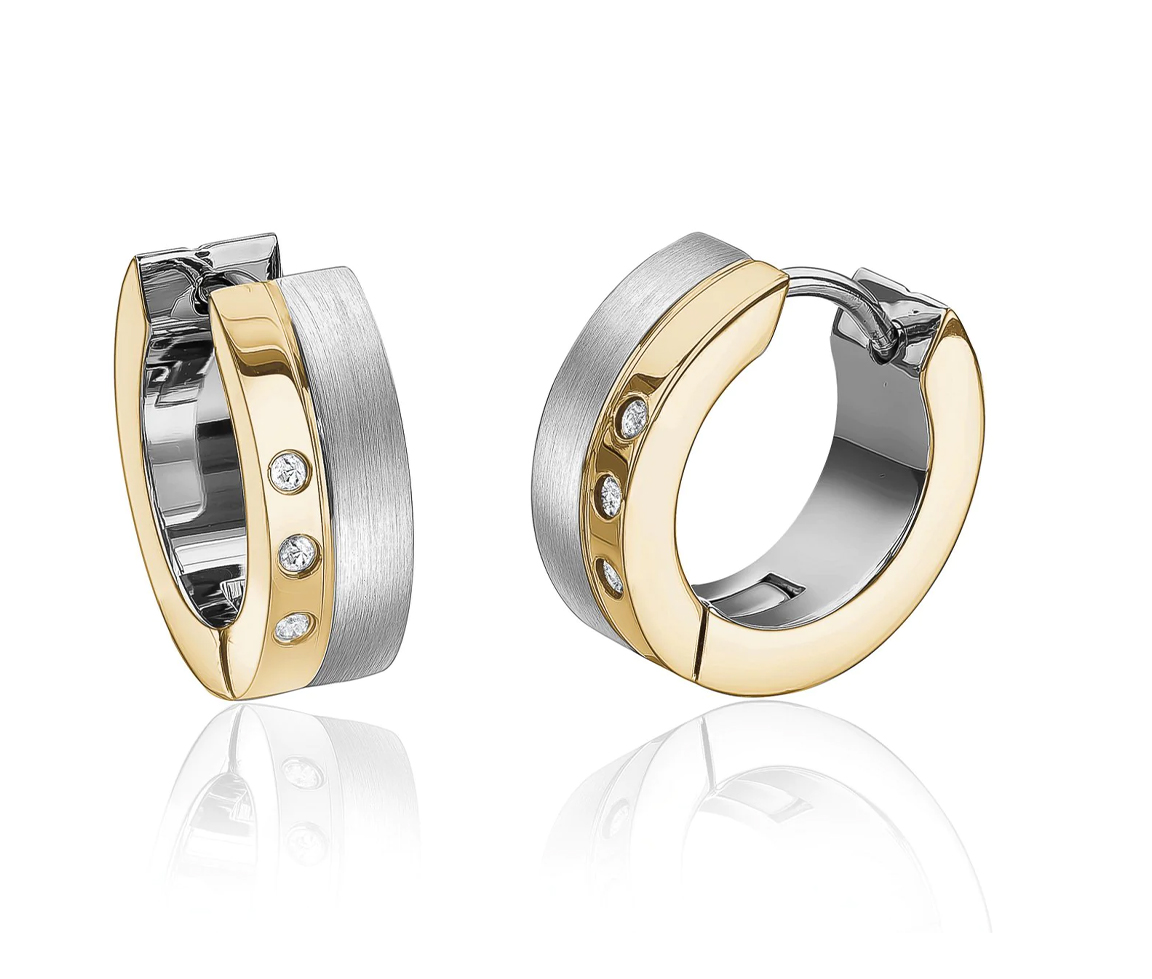 BOUCLES HUGGIES EN ACIER/PVD OR 2 TONS BROSSÉ SERTIES DE CUBIQUES ZIRCONIAS - IG SEA235 - ITALGEM