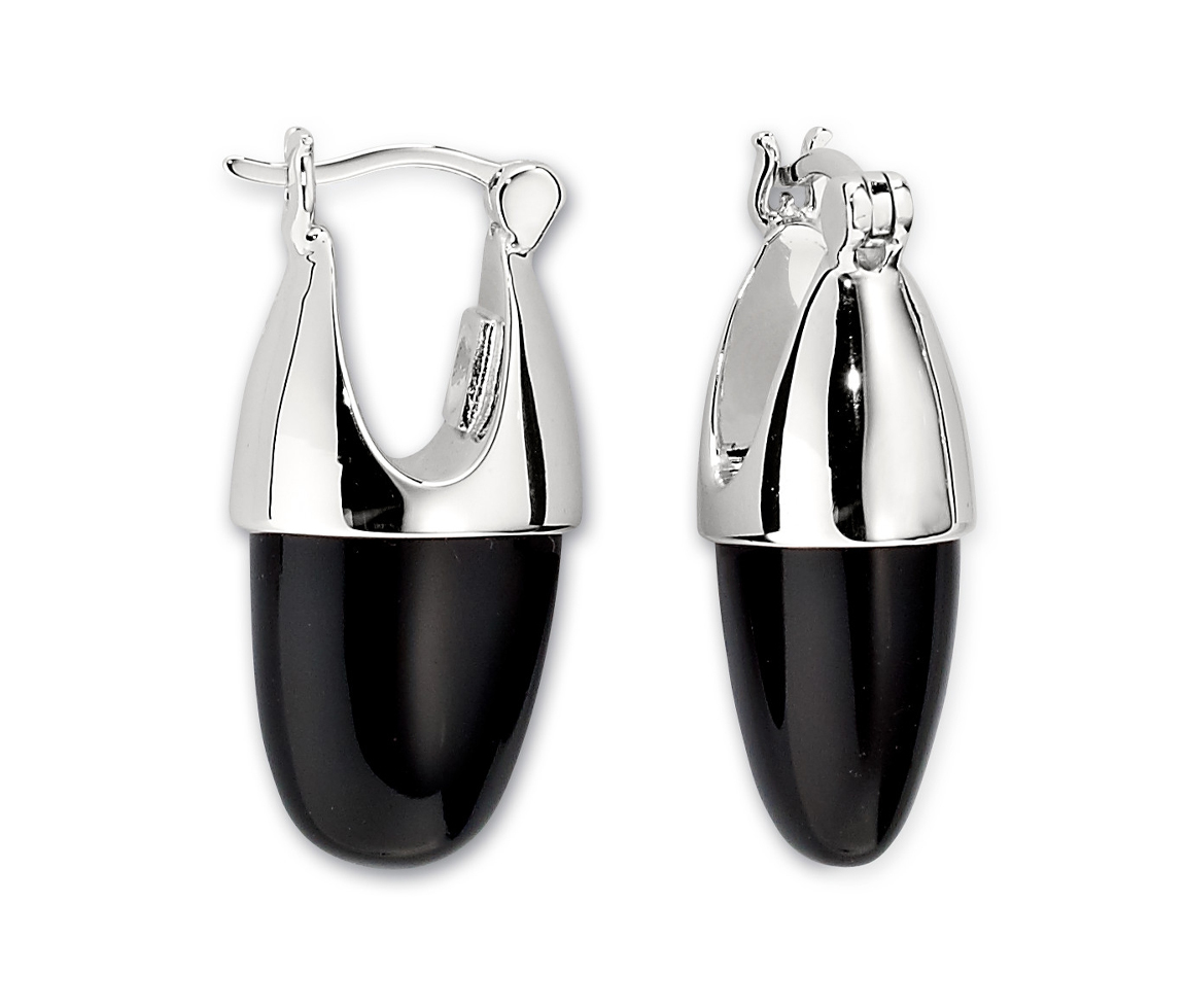 BOUCLES EN ARGENT RHODIÉ SERTIES D'AGATES NOIRES - PJ R2LBF6270J - ELLE